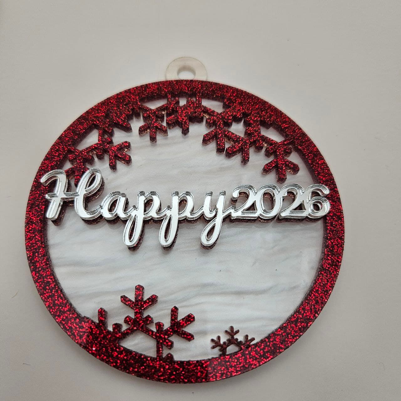Festive three-layer New Year ornament with HAPPY2026 text and decorative elements