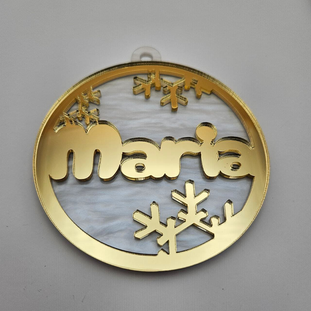 Elegant two-layer Christmas ornament with Maria text and decorative snowflakes
